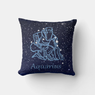 Cojín Decorativo Constelación de Acuario y signo zodiacal con estre