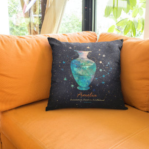 Cojín Decorativo Constelación de Acuario Zodiaco Galaxia Acuarela