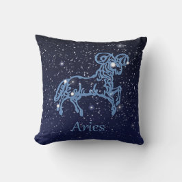 Cojín Decorativo Constelación de Aries y Rótulo Zodiaco con estrell