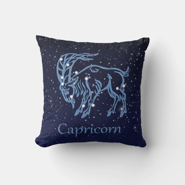 Cojín Decorativo Constelación de capricornio y Rótulo zodiaco con e (Anverso)