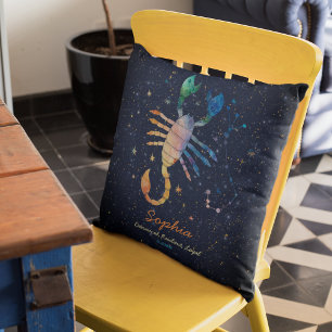 Cojín Decorativo Constelación de Escorpio Zodiaco Galaxia Acuarela