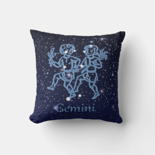 Cojín Decorativo Constelación de Géminis y signo zodiacal con estre