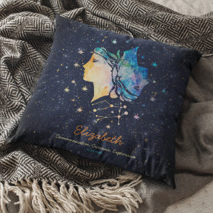 Cojín Decorativo Constelación de Géminis Zodiaco Acuarela Estrella 
