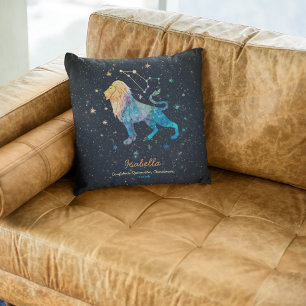 Cojín Decorativo Constelación de Leo Zodiaco Acuarela Estrellas Gal