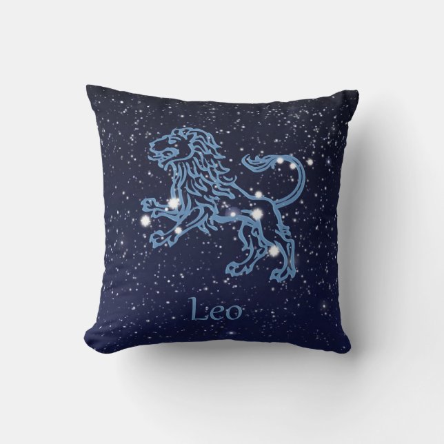 Cojín Decorativo Constelación de León y Rótulo Zodiaco con estrella (Anverso)