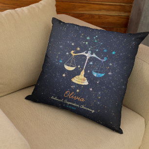 Cojín Decorativo Constelación de Libra Zodiaco Acuarela Estrellas G