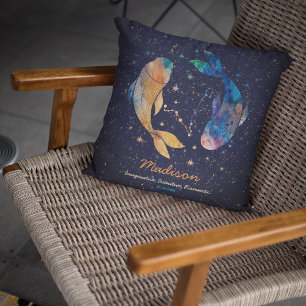 Cojín Decorativo Constelación de Piscis Zodiaco Acuarela Estrella G