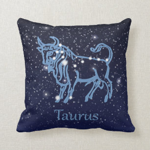 Cojín Decorativo Constelación de Tauro y signo zodiacal con estrell
