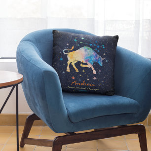 Cojín Decorativo Constelación de Tauro Zodiaco Acuarela Estrellas G