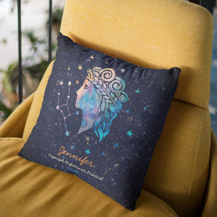 Cojín Decorativo Constelación de Virgo Zodiaco Acuarela Estrellas G