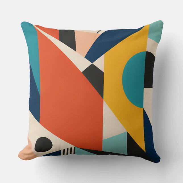 Cojín Decorativo Constructivist Teal Orange Geometric Abstract (Anverso)