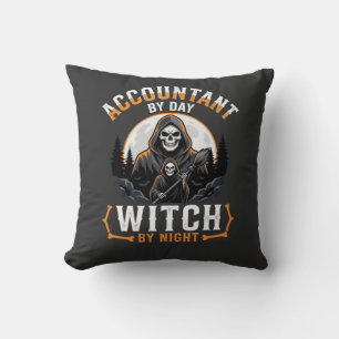 Cojín Decorativo Contador de Halloween de Día Bruja de Noche Diseño