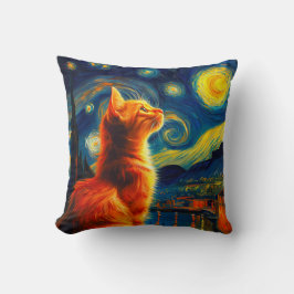 Cojín Decorativo Contemplative Ginger Cat | Starry Night Sky