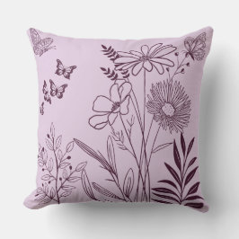 Cojín Decorativo Contorno Flores Estéticas Y Mariposas