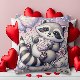 Cojín Decorativo Cookie Raccoon Valentines con globo aerostático