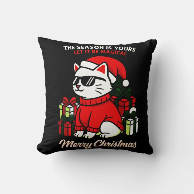 Cojín Decorativo Cool Cat Christmas Throw Pillow Festive home decor (Anverso)