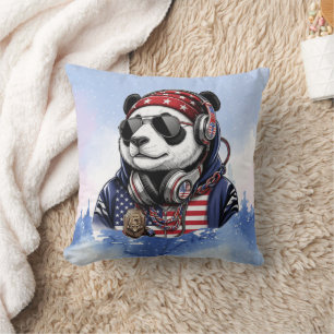 Cojín Decorativo Cool Panda de EE. UU. – Panda Patriótico Rojo, Bla