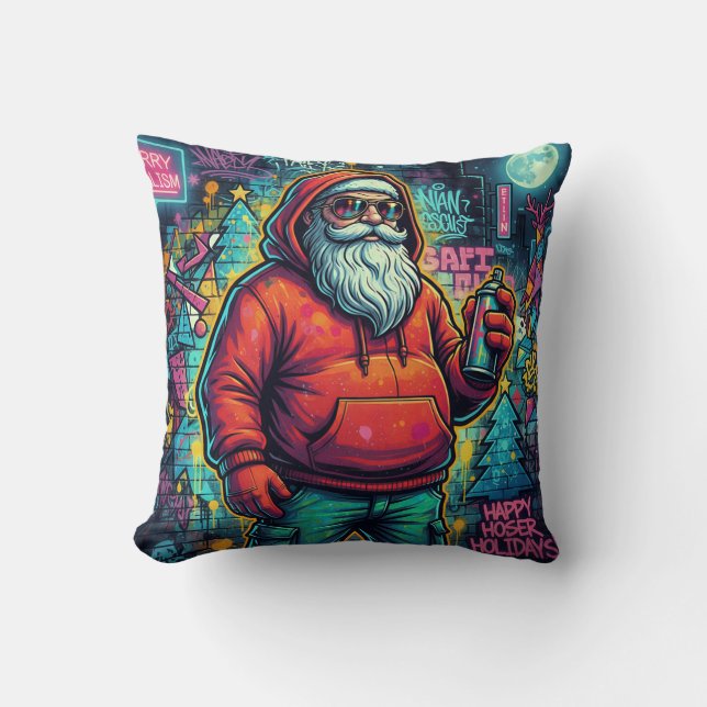 Cojín Decorativo Cool Santa Graffiti – Urban Christmas Style (Anverso)
