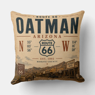 Cojín Decorativo Coordenadas de la Ruta 66 de Oatman Arizona Vintag