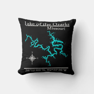 Cojín Decorativo Coordenadas del mapa del lago de los Ozarks Missou