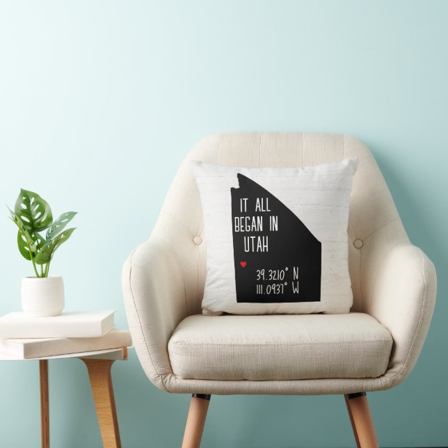 Cojín Decorativo Coordenadas GPS de Utah con Corazón (Silla)