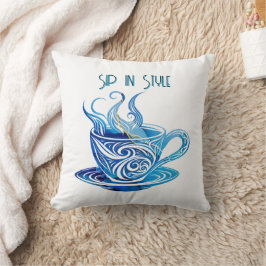 Cojín Decorativo Copa de café azul artístico con patrones de nataci