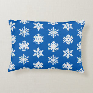 Cojín Decorativo Copia Ikat Copos de nieve - Azul cobalto y blanco
