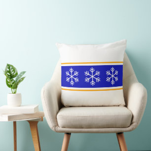 Cojín Decorativo Copia nórdica Copos de nieve Rayas blancas y azule