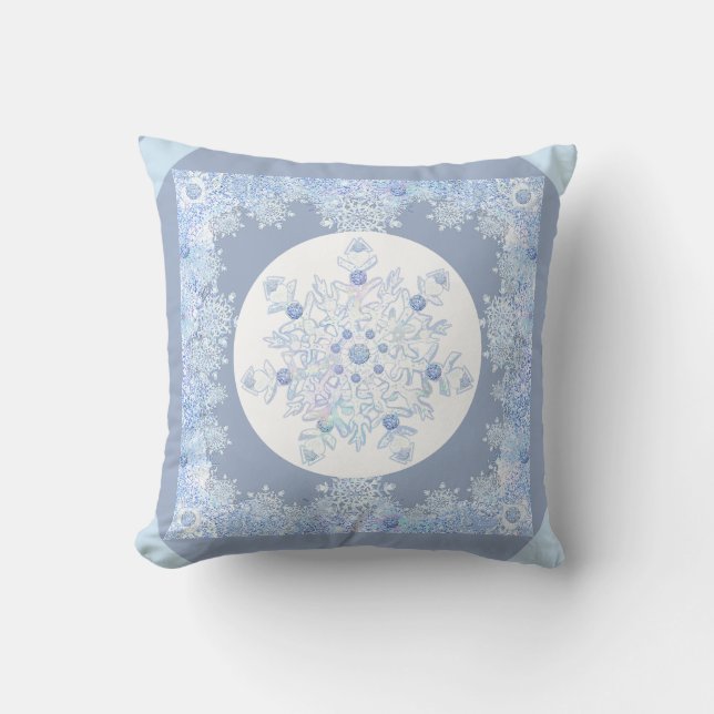 Cojín Decorativo Copo de nieve azul (Anverso)