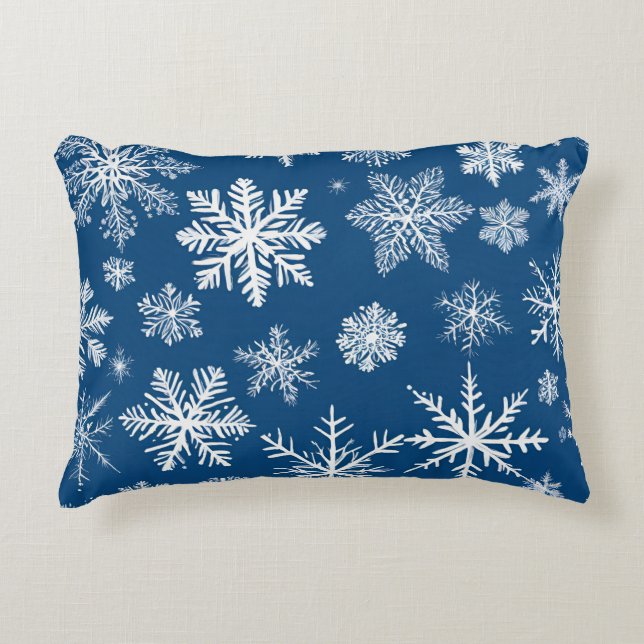 Cojín Decorativo Copo de Nieve Azul de Invierno (Anverso)