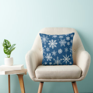 Cojín Decorativo Copo de Nieve Azul de Invierno