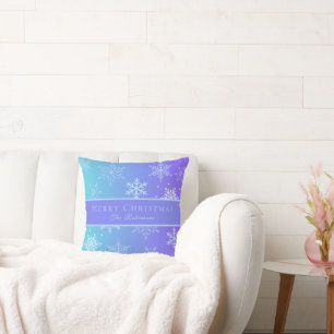 Cojín Decorativo Copo de Nieve Azul Moderno 