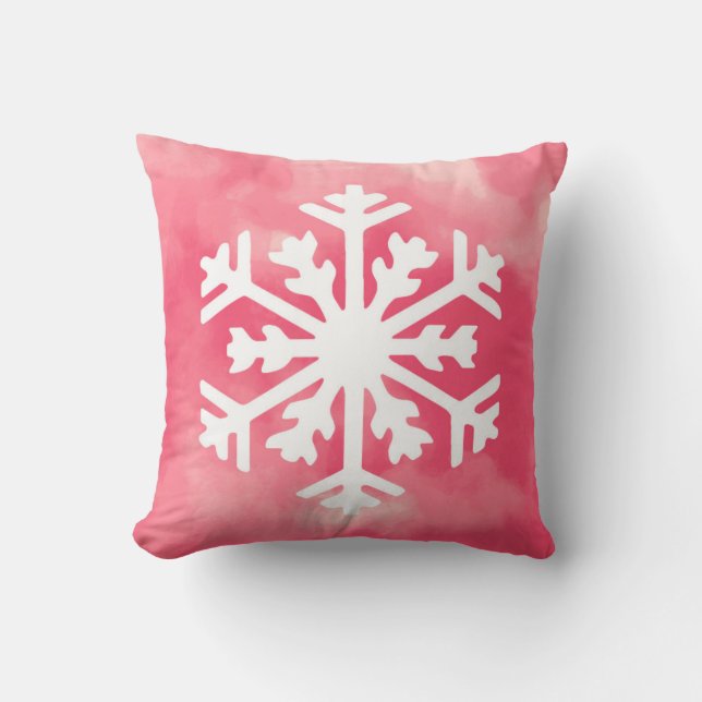 Cojín Decorativo Copo de nieve blanco en fondo rosado de la (Anverso)