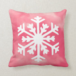 Cojín Decorativo Copo de nieve blanco en fondo rosado de la