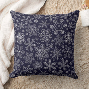 Cojín Decorativo Copo de nieve blanco sobre azul