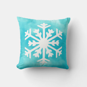 Cojín Decorativo Copo de nieve blanco sobre fondo de color azul