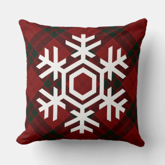 Cojín Decorativo Copo de nieve blanco sobre un patrón de cuadros es
