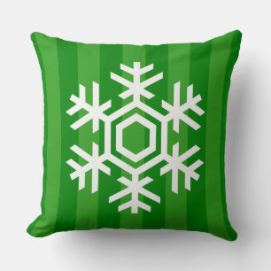 Cojín Decorativo Copo de nieve de franja roja y verde clásico y ele