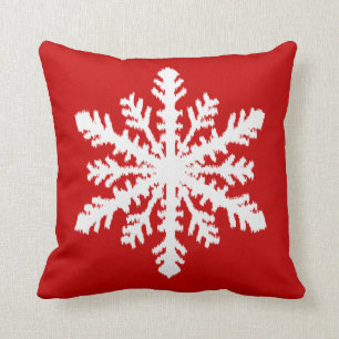 Cojín Decorativo Copo de nieve de Ikat - rojo oscuro y blanco