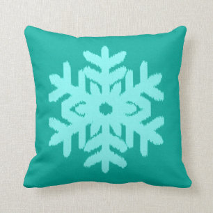 Cojín Decorativo Copo de nieve de Ikat - turquesa y aguamarina