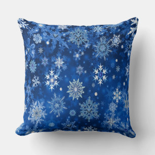 Cojín Decorativo Copo de Nieve de Navidad Azul y Plateado