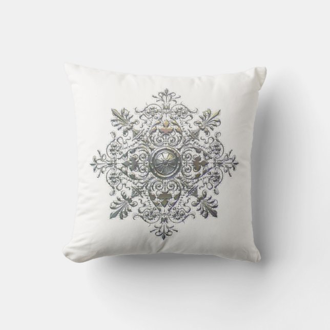 Cojín Decorativo Copo de nieve de plata (Anverso)