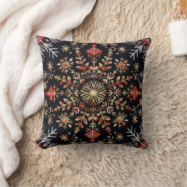 Cojín Decorativo Copo de Nieve Dorado y Rojo