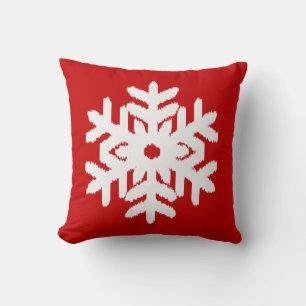 Cojín Decorativo Copo de nieve Ikat - Rojo oscuro y blanco