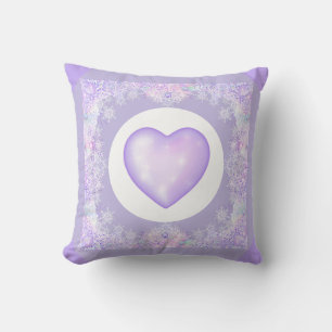 Cojín Decorativo copo de nieve morado ligero y corazón brillante