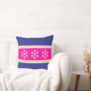 Cojín Decorativo Copo de Nieve Nórdico Rayas Rosa Brillante Azul Pr