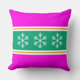 Cojín Decorativo Copo de Nieve Nórdico Rayas Rosa Verde Azul Brilla
