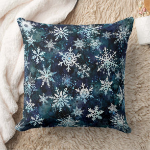 Cojín Decorativo Copo de Nieve Profundo Azul Nocturno Mágico de Inv