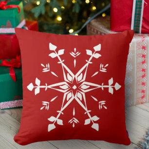 Cojín Decorativo Copo de nieve rojo y blanco