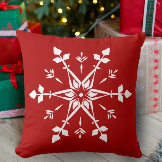 Cojín Decorativo Copo de nieve rojo y blanco (Subido por el creador)